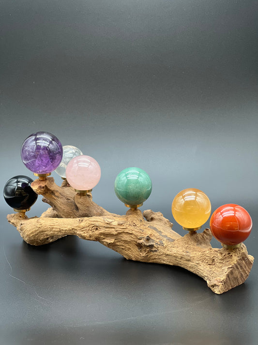 Chakra Crystal Ball with Wood Stand