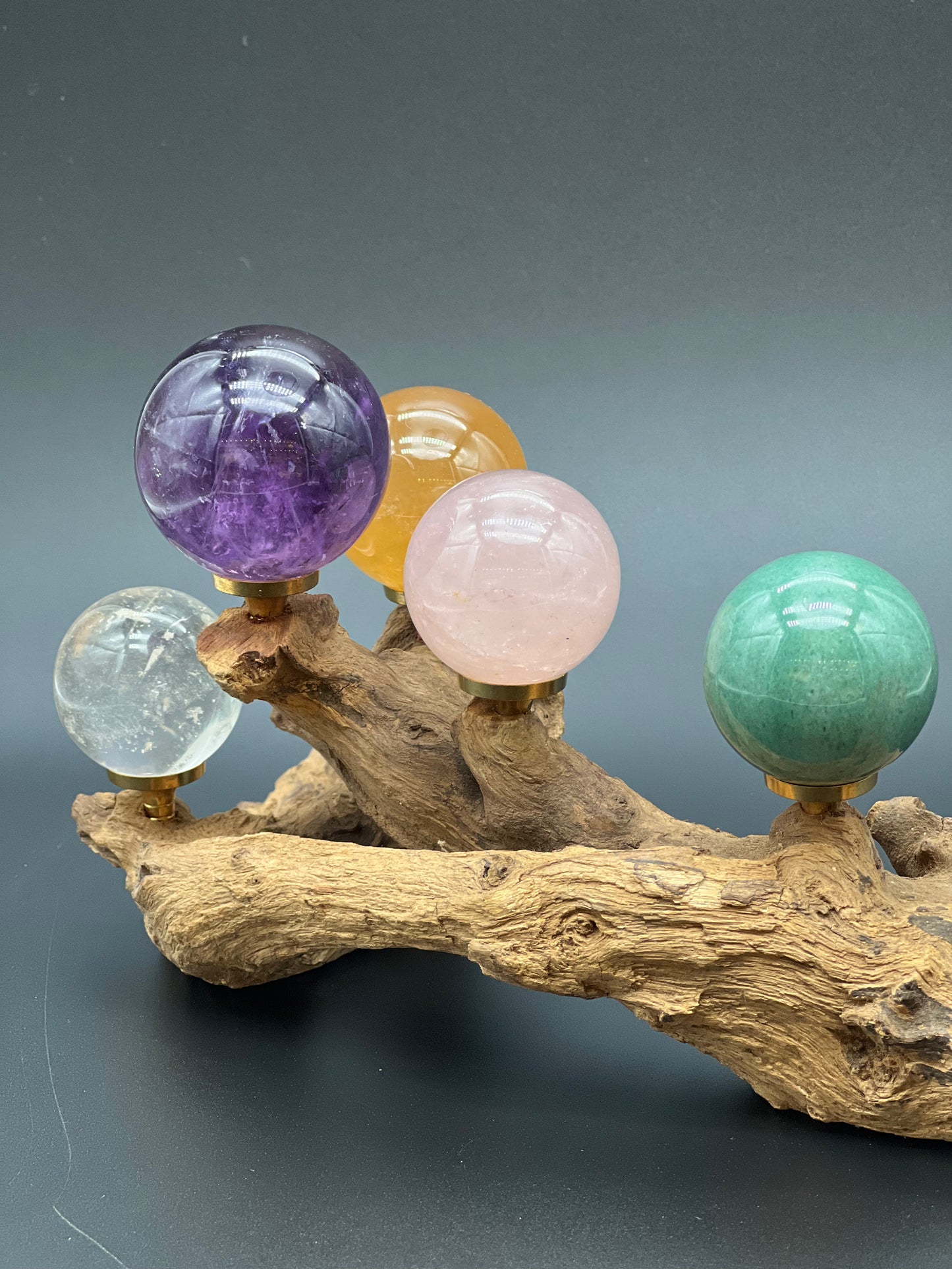 Chakra Crystal Ball with Wood Stand