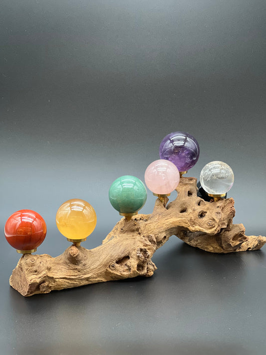 Chakra Crystal Ball with Wood Stand