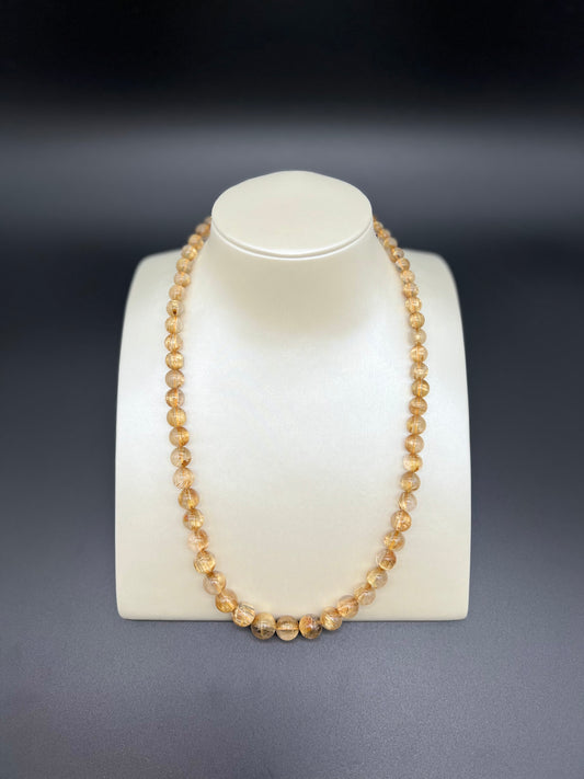 Gold Rutilated Quartz Beads Necklace