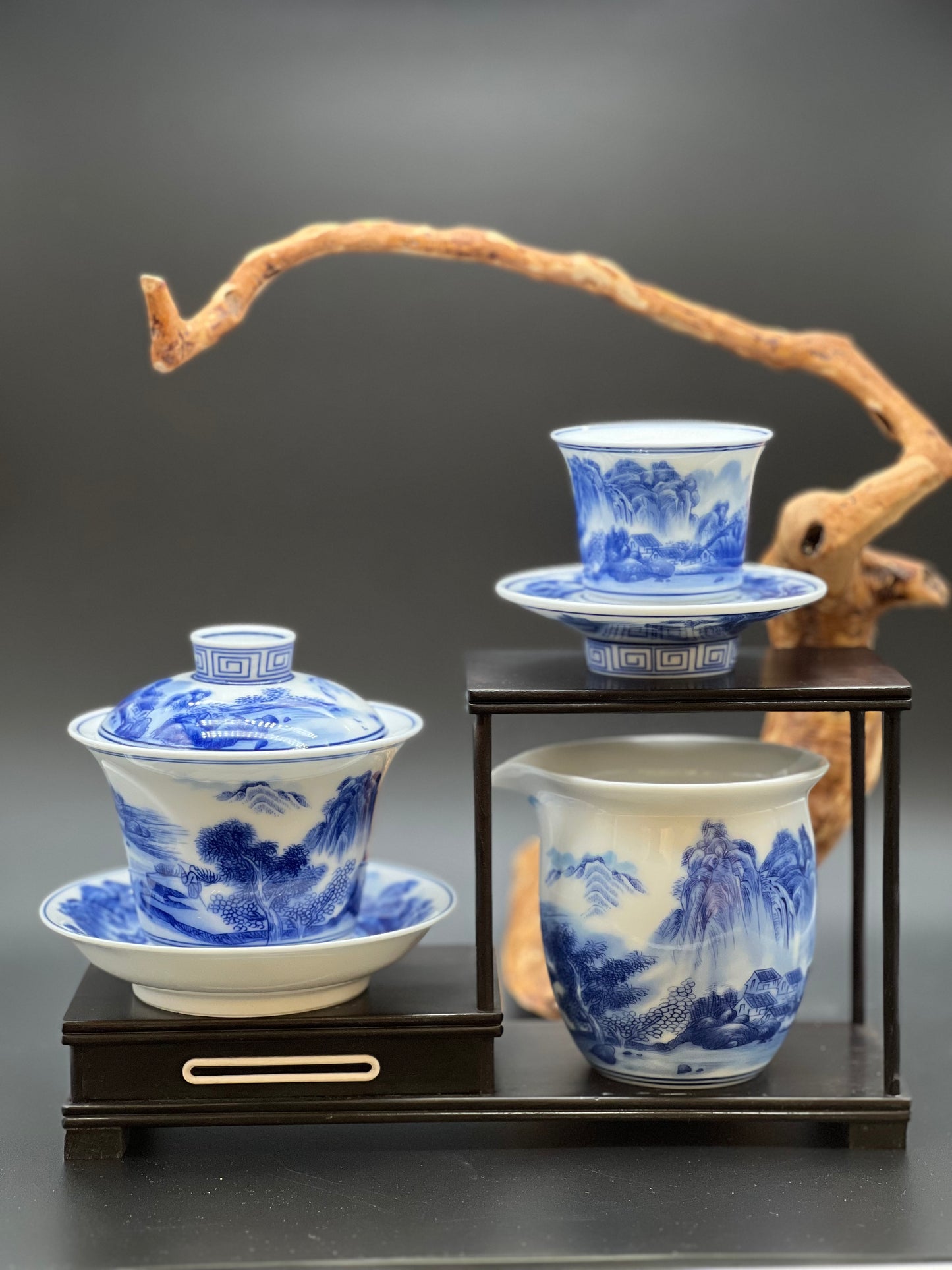 Hand pinted Blue and White Landscape Tea Set