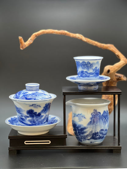 Hand pinted Blue and White Landscape Tea Set