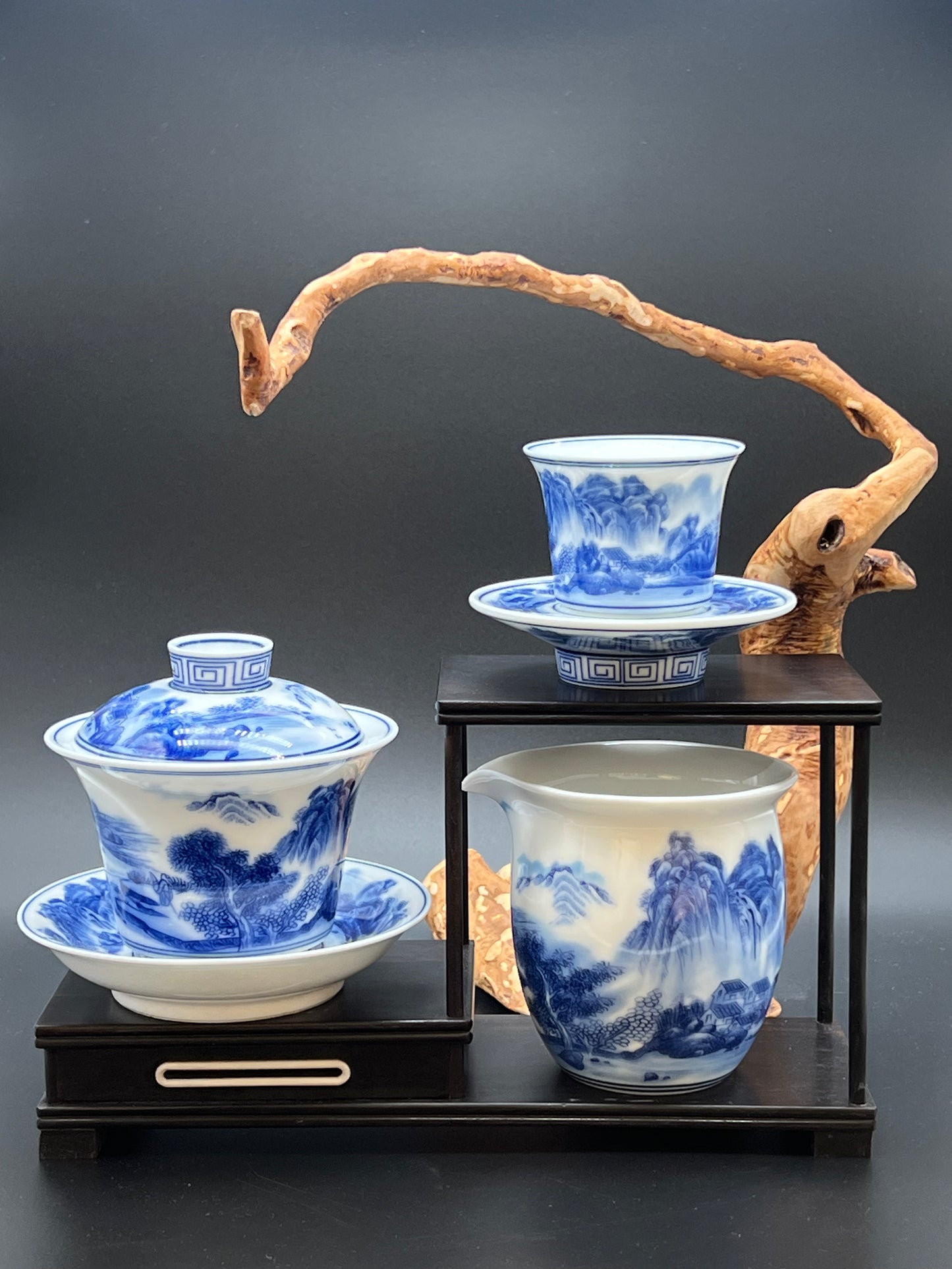 Hand pinted Blue and White Landscape Tea Set