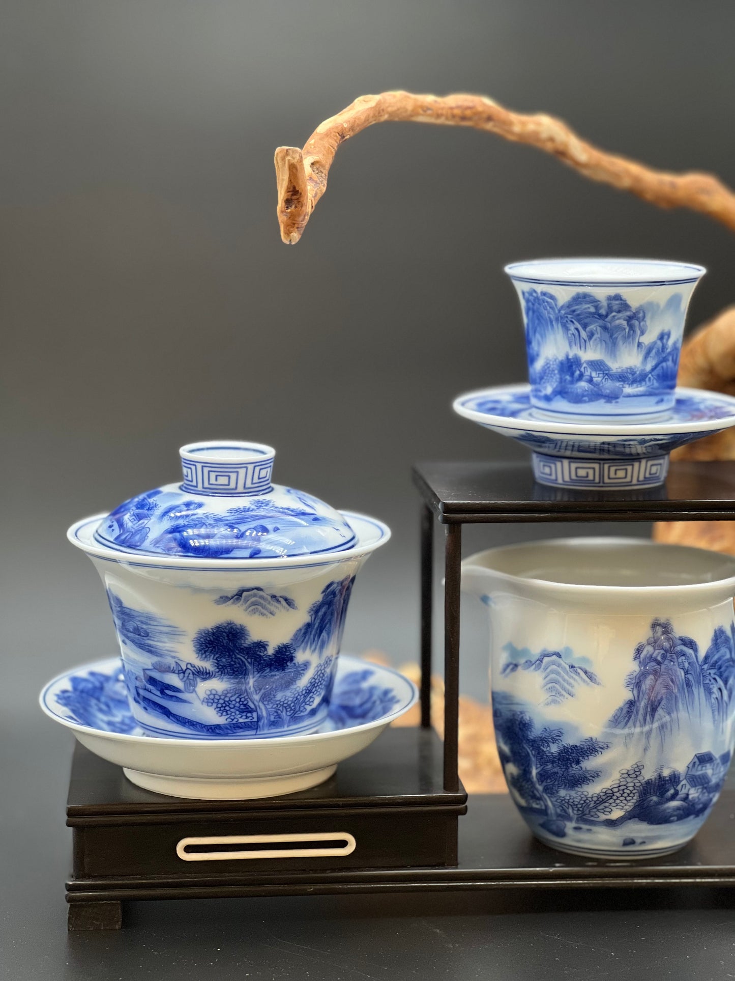 Hand pinted Blue and White Landscape Tea Set