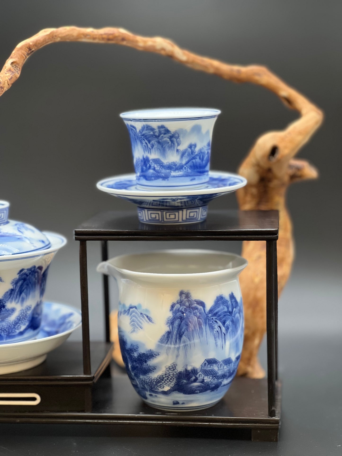 Hand pinted Blue and White Landscape Tea Set