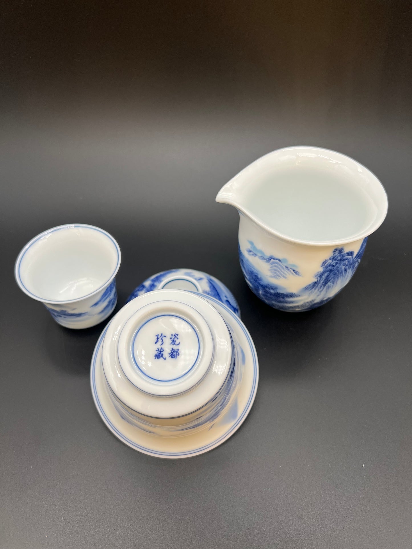 Hand pinted Blue and White Landscape Tea Set