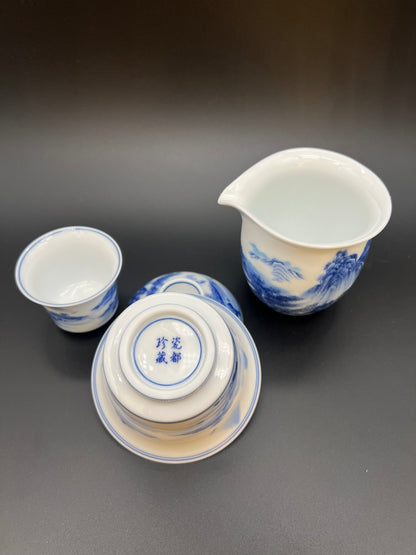 Hand pinted Blue and White Landscape Tea Set