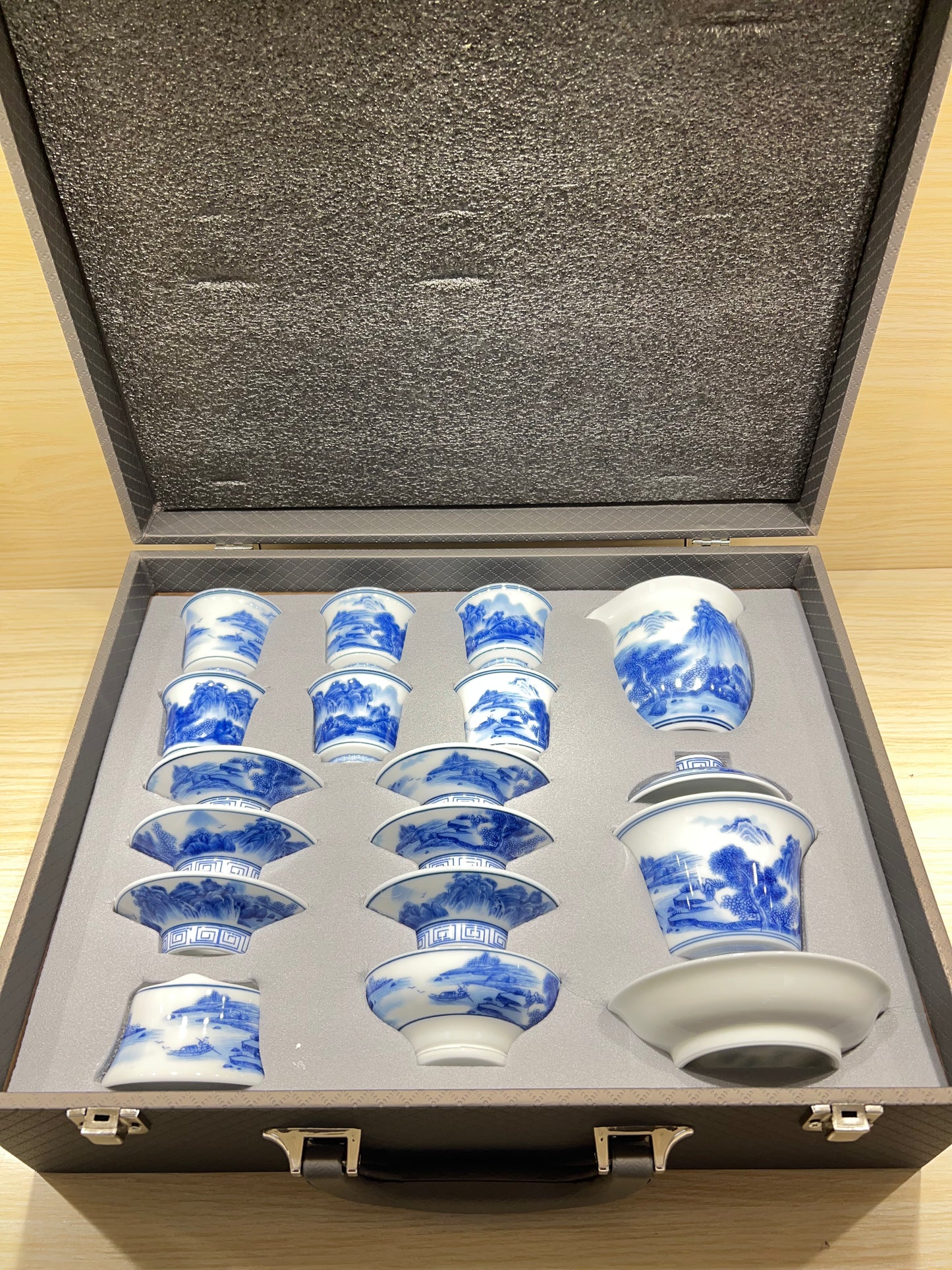 Hand pinted Blue and White Landscape Tea Set