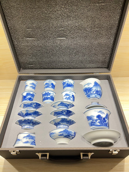 Hand pinted Blue and White Landscape Tea Set