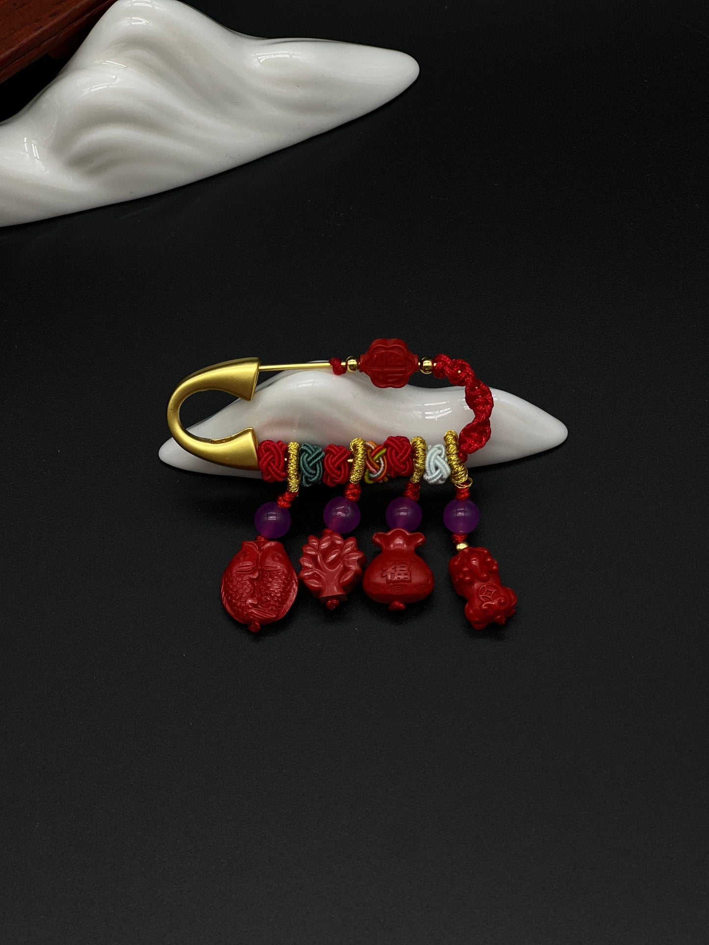 New Year Cinnabar Amulet Pin