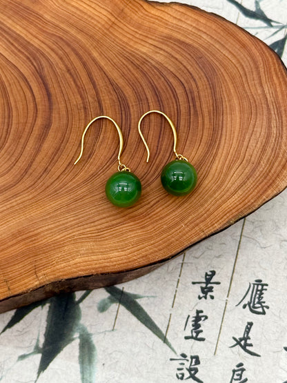 Green Jade Hanging Bead Earrings