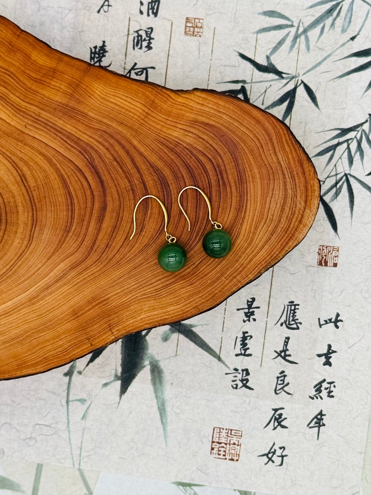 Green Jade Hanging Bead Earrings