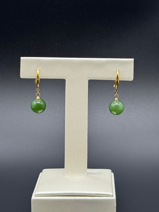 Green Jade Hanging Bead Earrings