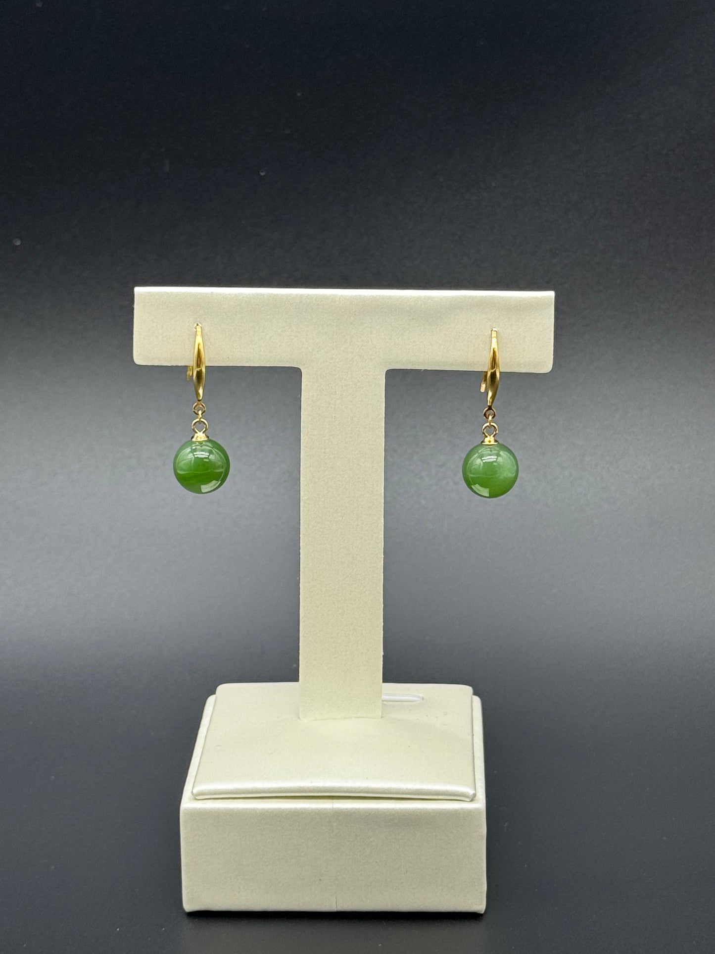 Green Jade Hanging Bead Earrings