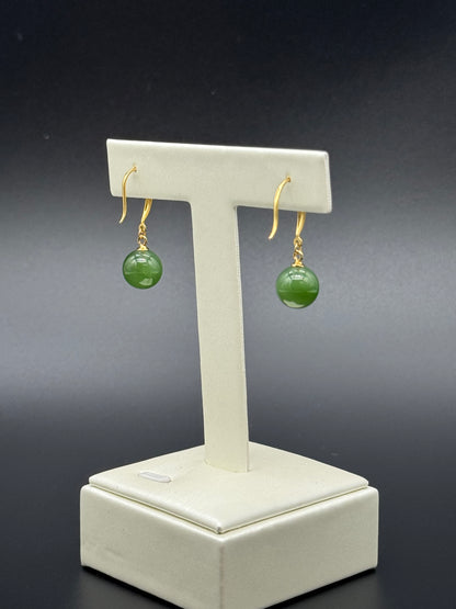 Green Jade Hanging Bead Earrings